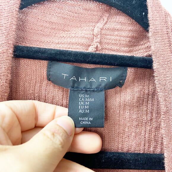 2/$30 Tahari Medium Womens Sienna Orange Linen Blend Ribbed Open Front Cardigan - Picture 4 of 8